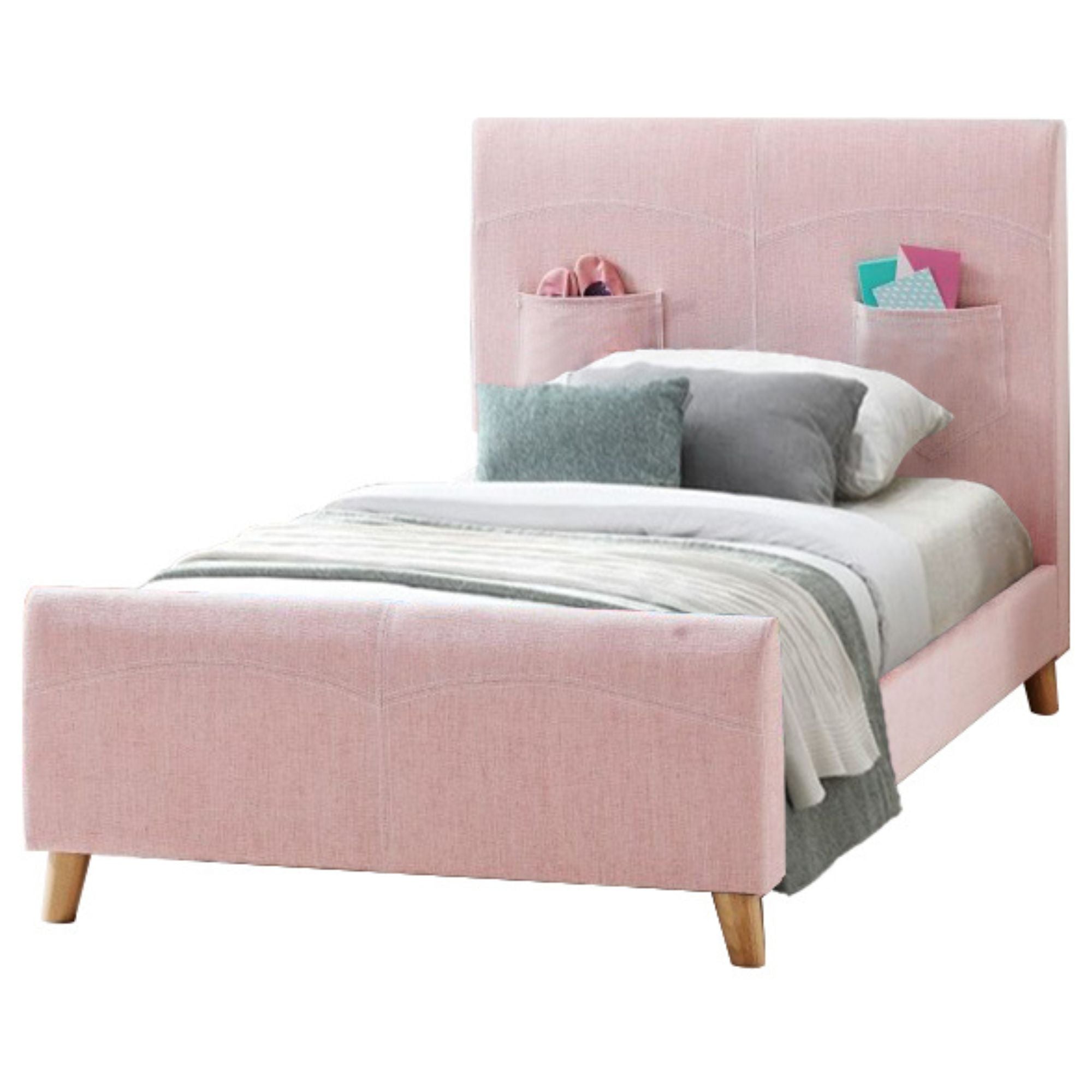 Kids King Single Deluxe Fabric Upholstered Bed - Pink - Furniture > Bedroom - Bedzy Australia