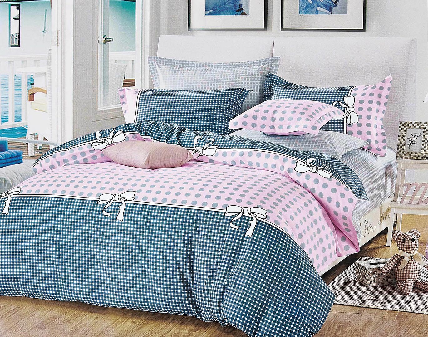 Pink Dots King Size Bed Quilt/Doona/Duvet Doona Duvet Cover Set - Home & Garden > Bedding - Bedzy Australia