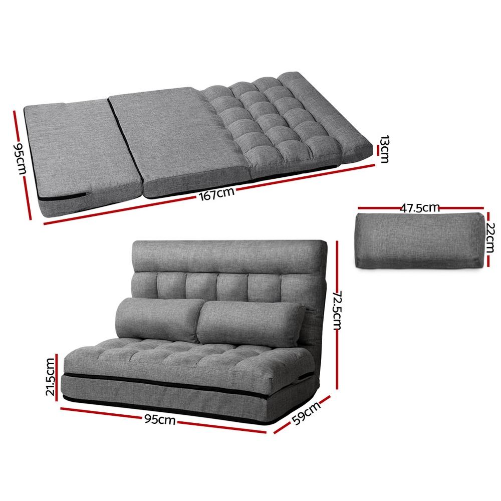 Portable 2-seater Floor Folding Sofa Bed (Grey) - Bedzy Australia