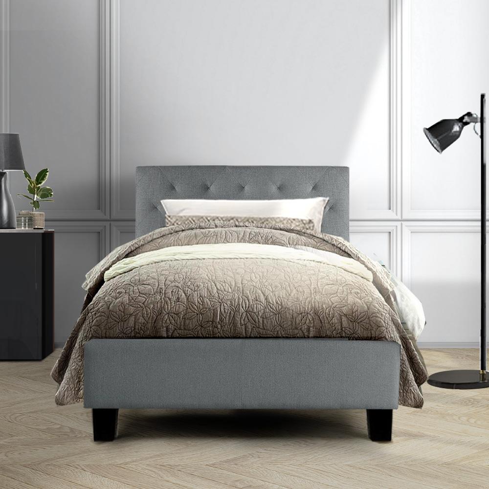 Preston King Single Bed Frame Grey - Bedzy Australia