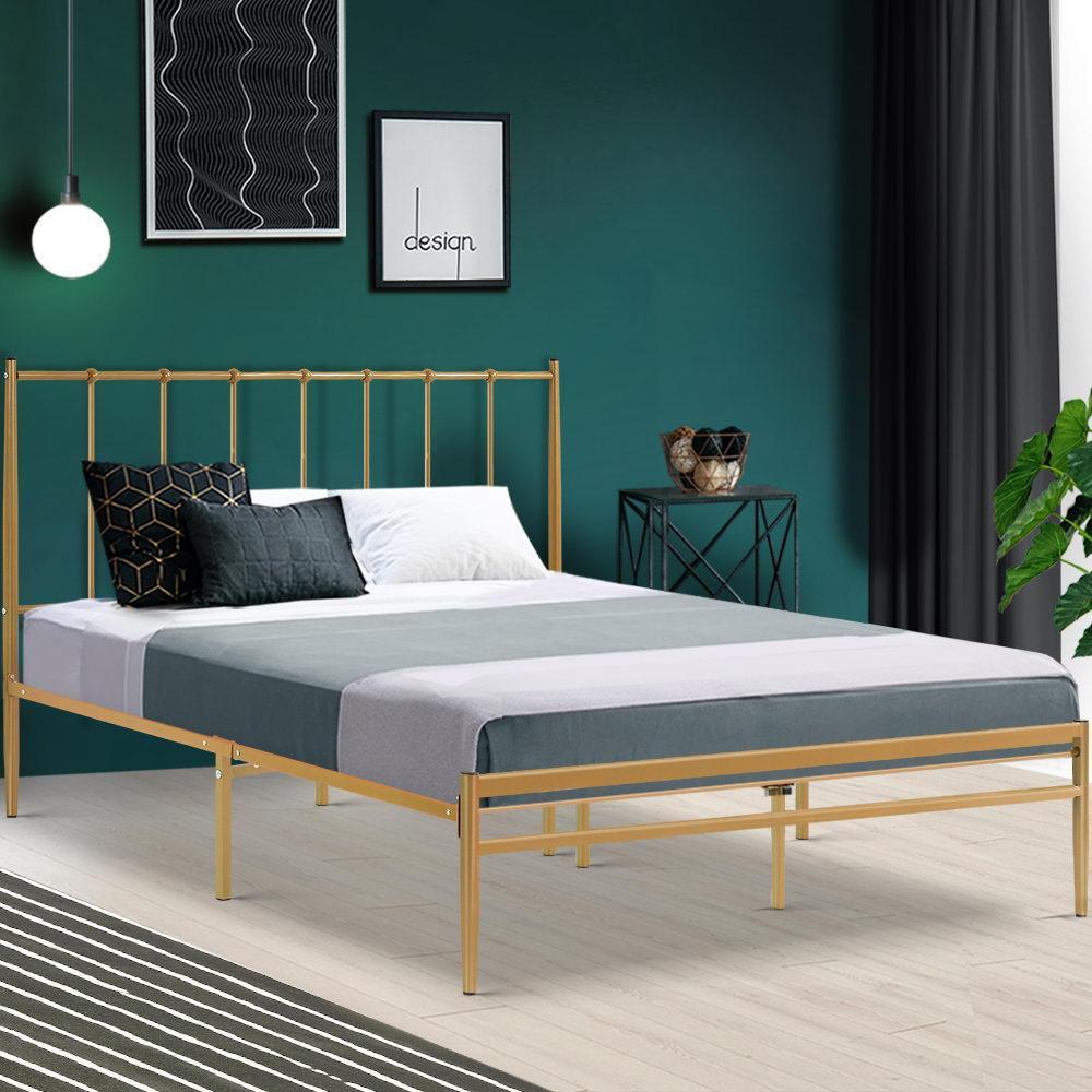 Queen Package | Amor Metal Bed Gold & Normay Pillow Top Mattress (Medium Firm) - Bedzy Australia