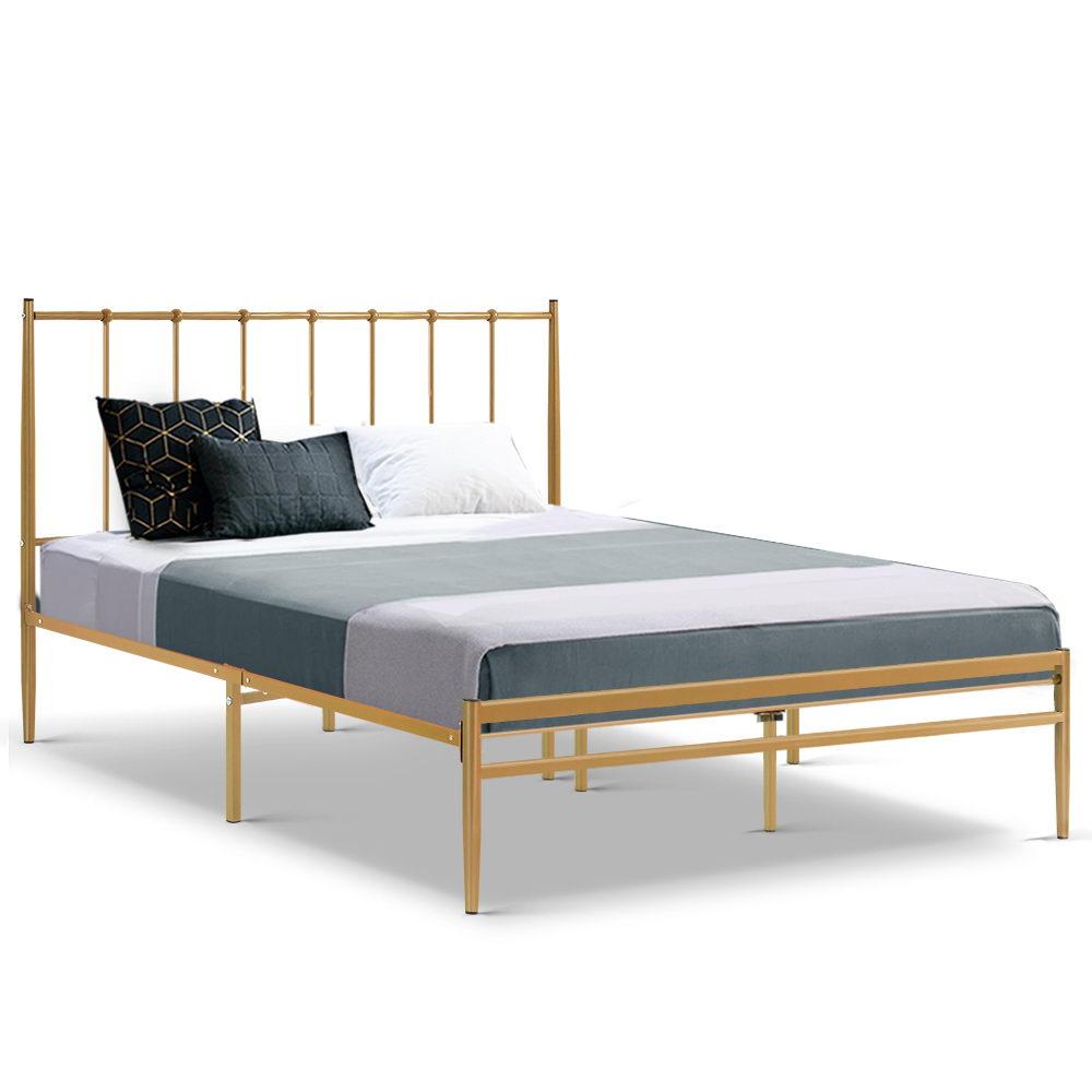 Queen Package | Amor Metal Bed Gold & Normay Pillow Top Mattress (Medium Firm) - Bedzy Australia