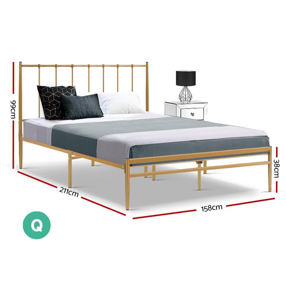 Queen Package | Amor Metal Bed Gold & Normay Pillow Top Mattress (Medium Firm) - Bedzy Australia