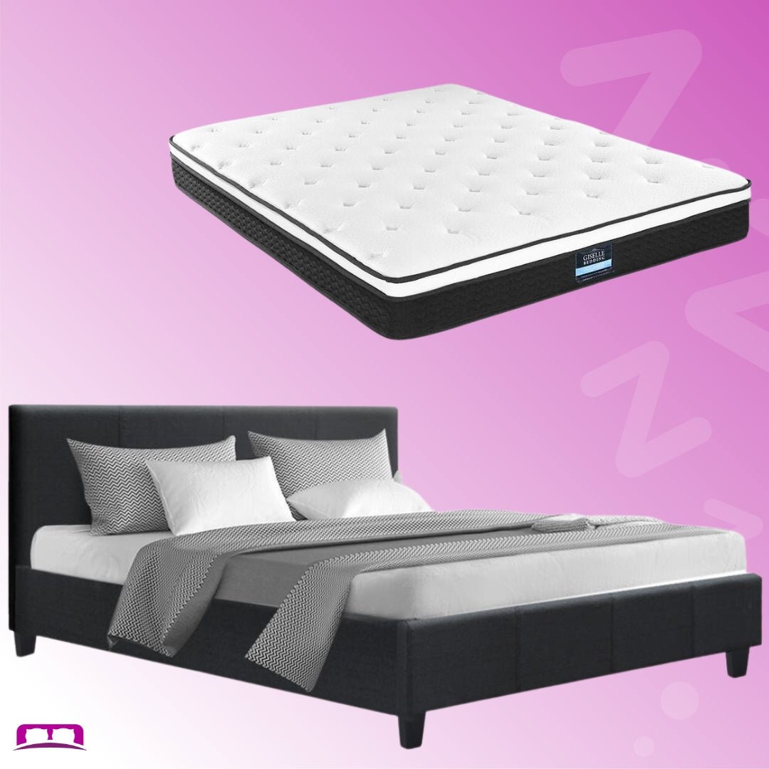 Queen Package | Coogee Bed Frame Charcoal & Bonita Euro Top Mattress (Medium Firm) - Bedzy Australia