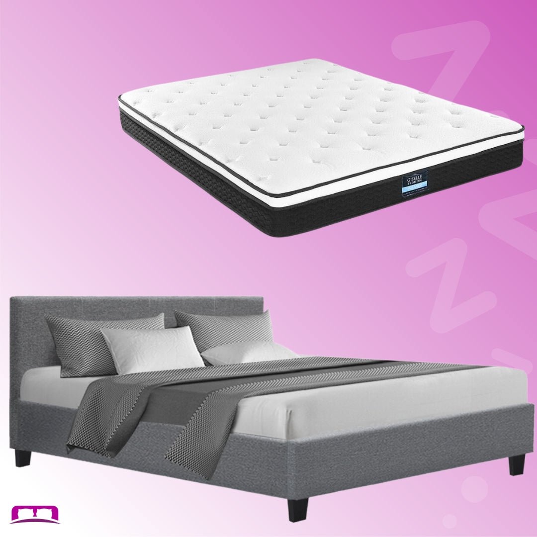 Queen Package | Coogee Bed Frame Grey & Bonita Euro Top Mattress (Medium Firm) - Bedzy Australia