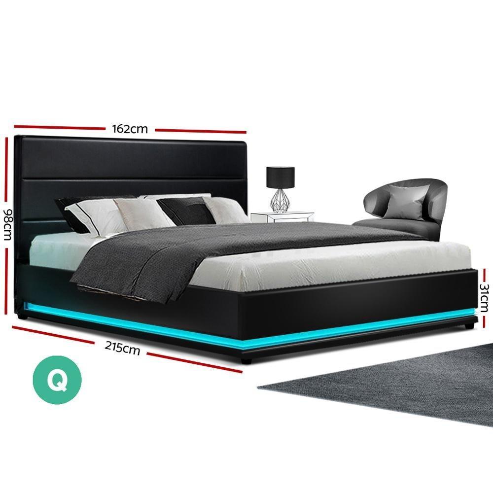 Queen Package | Henley LED Storage Bed Black & Bonita Euro Top Mattress (Medium Firm) - Bedzy Australia