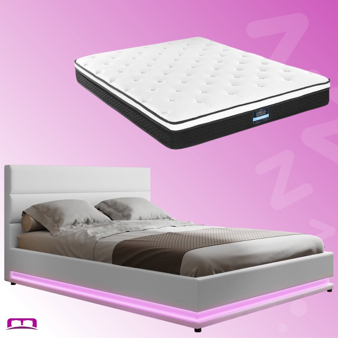 Queen Package | Henley LED Storage Bed White & Bonita Euro Top Mattress (Medium Firm) - Bedzy Australia