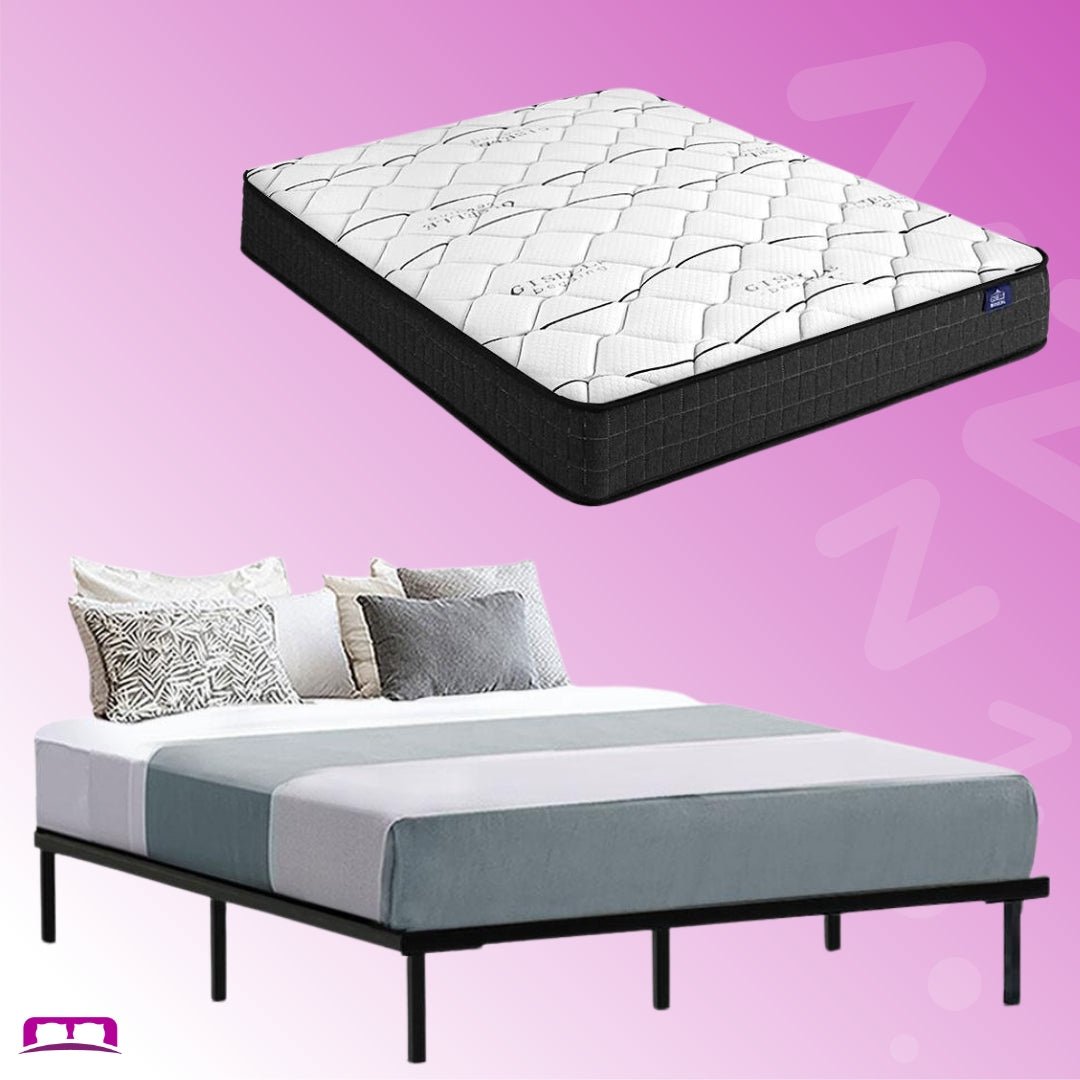 Queen Package | Ted Metal Bed Black & Glay Bonnell Spring Mattress (Medium Firm) - Bedzy Australia