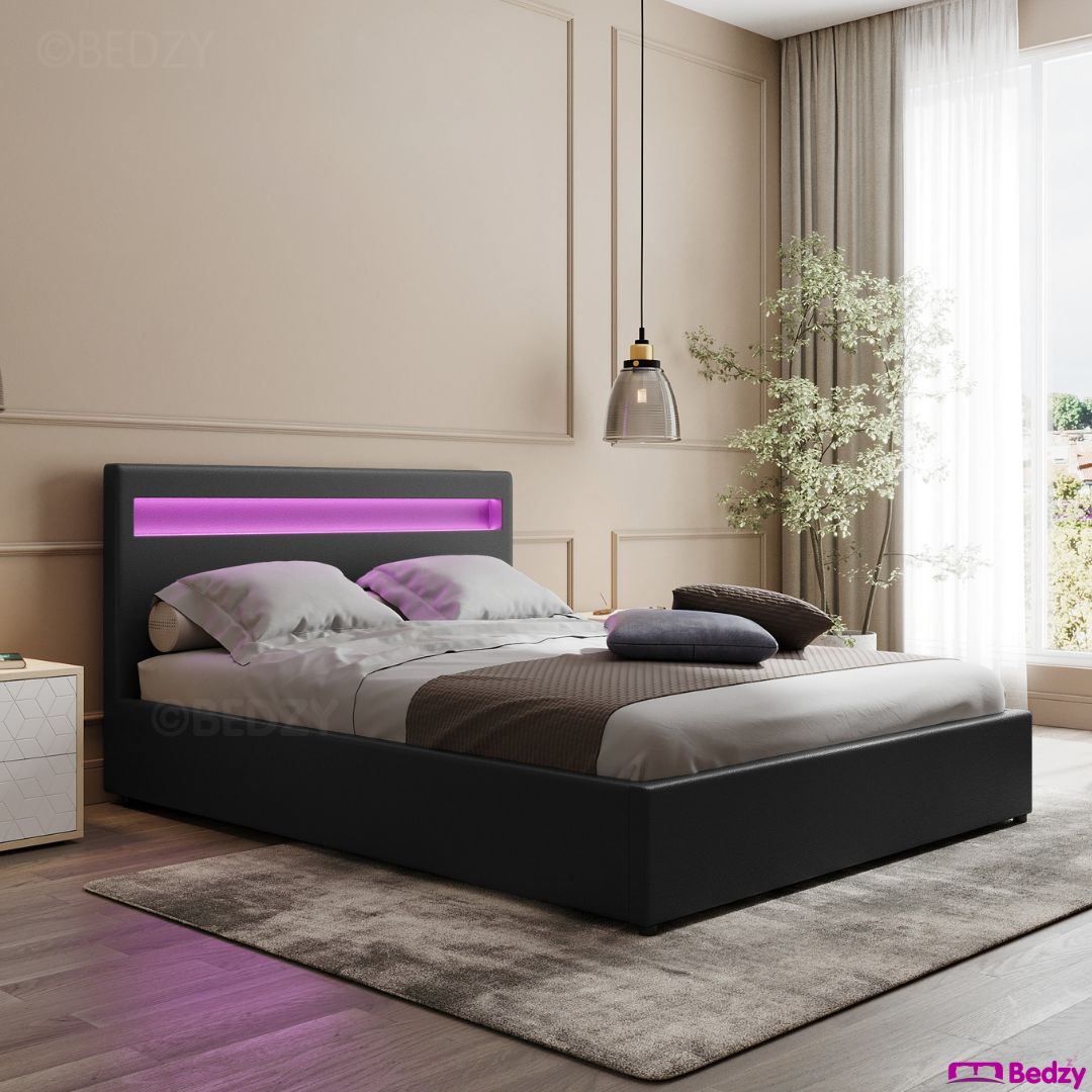 Queen Package | Wanda LED Storage Bed Black & Bonita Euro Top Mattress (Medium Firm) - Bedzy Australia