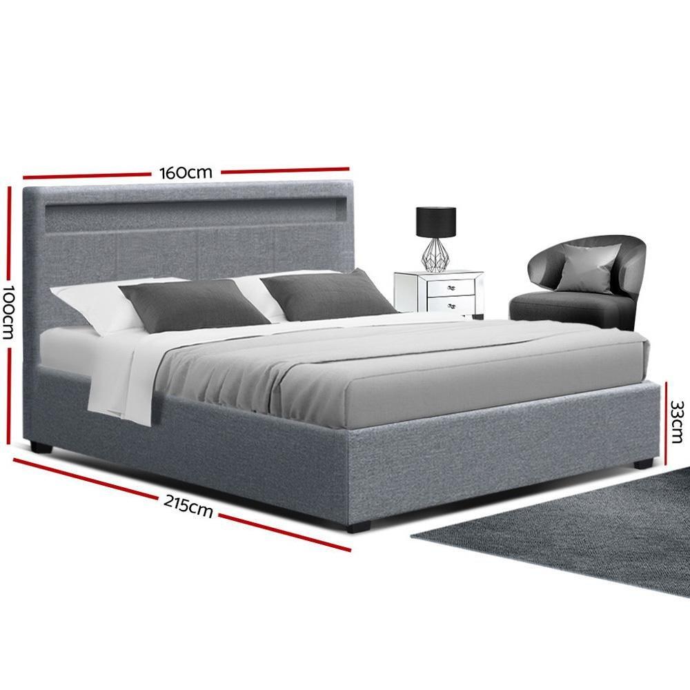 Queen Package | Wanda LED Storage Bed Grey & Bonita Euro Top Mattress (Medium Firm) - Bedzy Australia