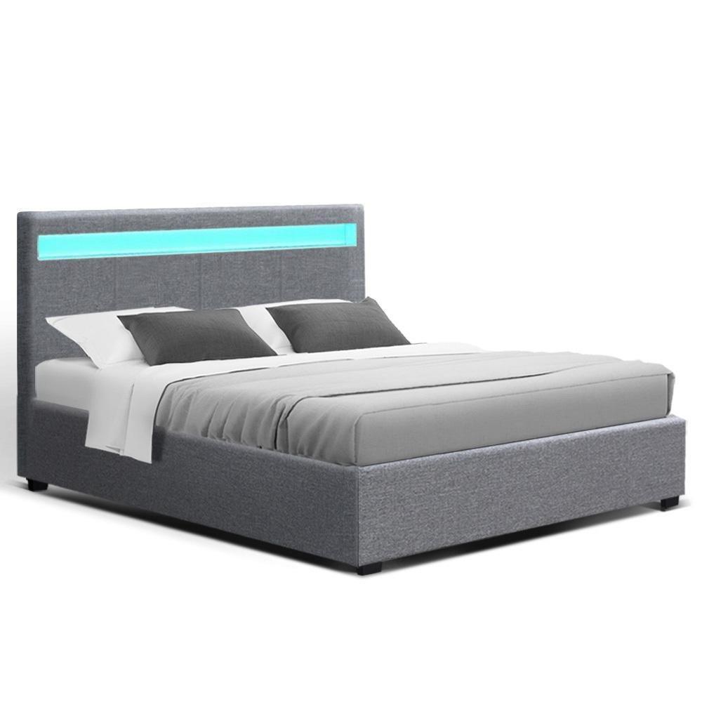 Queen Package | Wanda LED Storage Bed Grey & Bonita Euro Top Mattress (Medium Firm) - Bedzy Australia