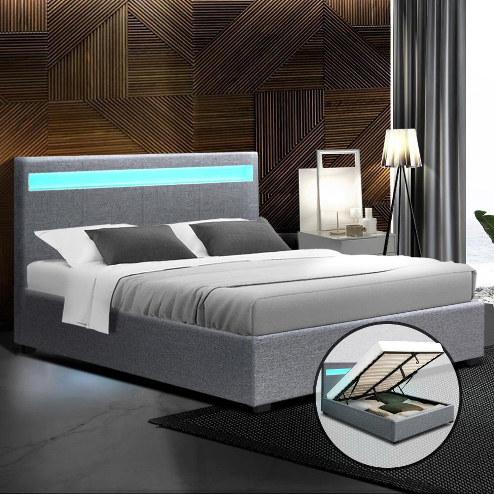 Queen Package | Wanda LED Storage Bed Grey & Bonita Euro Top Mattress (Medium Firm) - Bedzy Australia