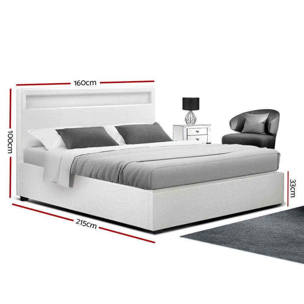 Queen Package | Wanda LED Storage Bed White & Bonita Euro Top Mattress (Medium Firm) - Bedzy Australia