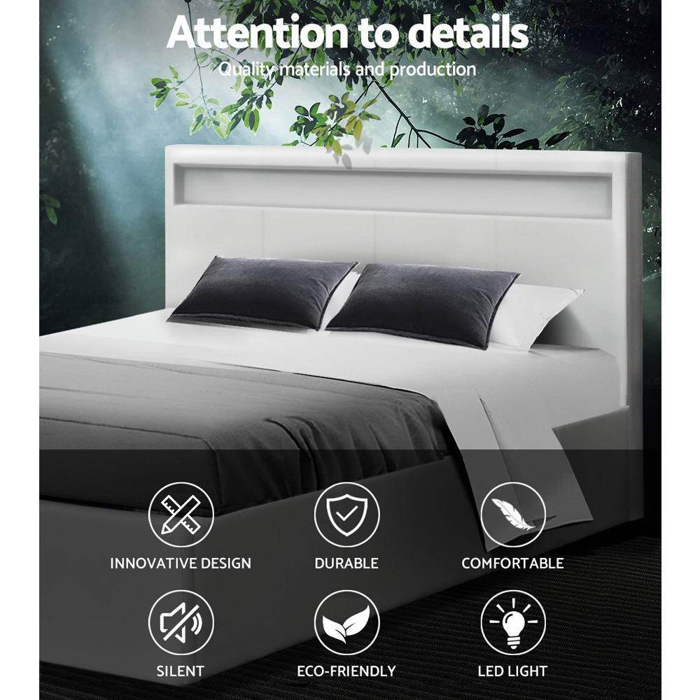 Queen Package | Wanda LED Storage Bed White & Bonita Euro Top Mattress (Medium Firm) - Bedzy Australia