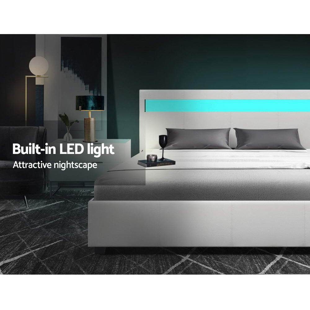 Queen Package | Wanda LED Storage Bed White & Bonita Euro Top Mattress (Medium Firm) - Bedzy Australia