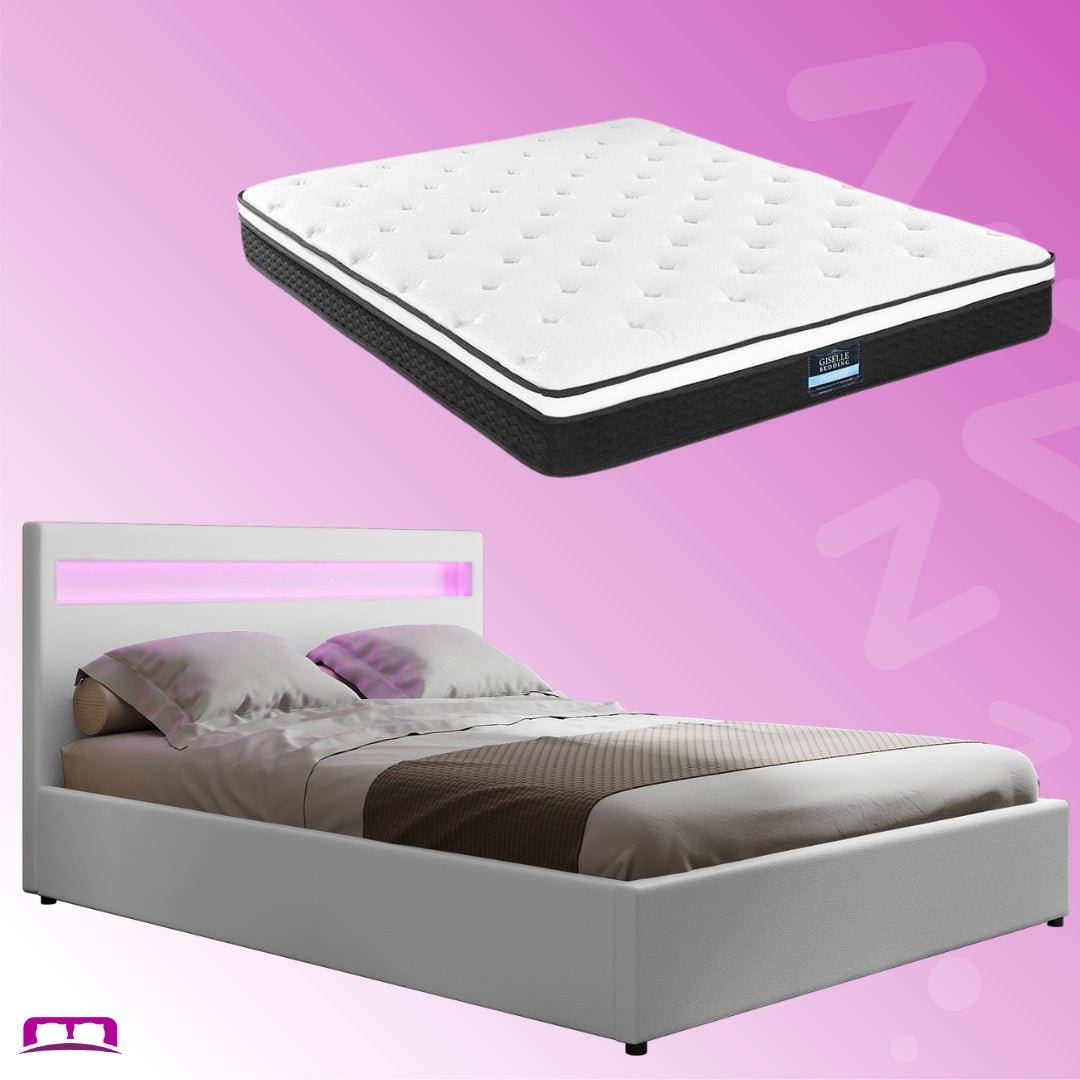 Queen Package | Wanda LED Storage Bed White & Bonita Euro Top Mattress (Medium Firm) - Bedzy Australia