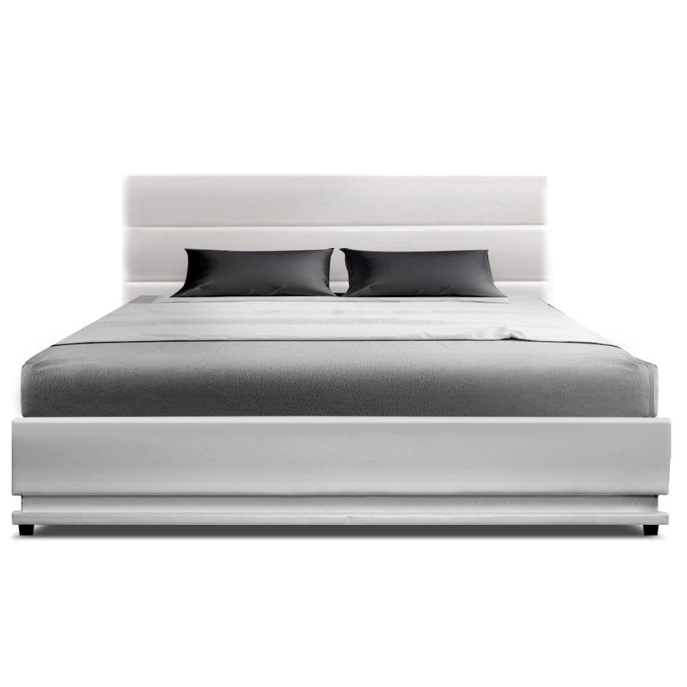 Queen Premium Package | Henley LED Storage Queen Bed Frame White, Luna Series Euro Top Mattress (Medium Firm) & Bamboo Mattress Topper! - Bedzy Australia