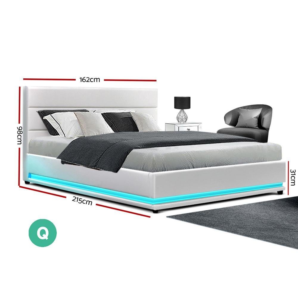 Queen Premium Package | Henley LED Storage Queen Bed Frame White, Luna Series Euro Top Mattress (Medium Firm) & Bamboo Mattress Topper! - Bedzy Australia