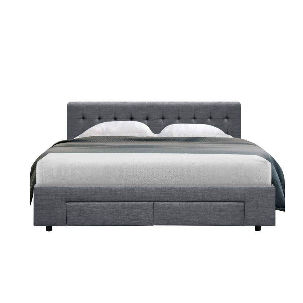 Queen Premium Package | Trinity Queen Bed Frame with Storage Grey, Luna Series Euro Top Mattress (Medium Firm) & Bamboo Mattress Topper! - Bedzy Australia