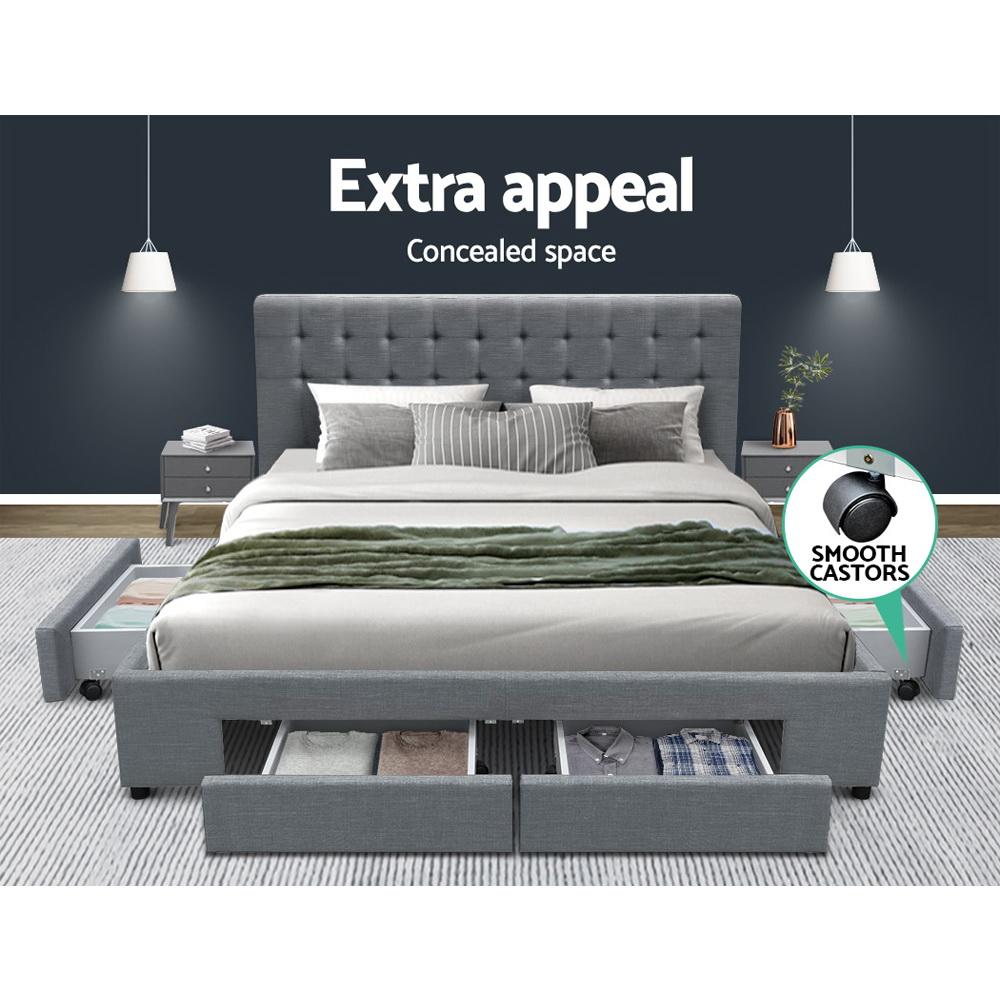 Queen Premium Package | Trinity Queen Bed Frame with Storage Grey, Luna Series Euro Top Mattress (Medium Firm) & Bamboo Mattress Topper! - Bedzy Australia