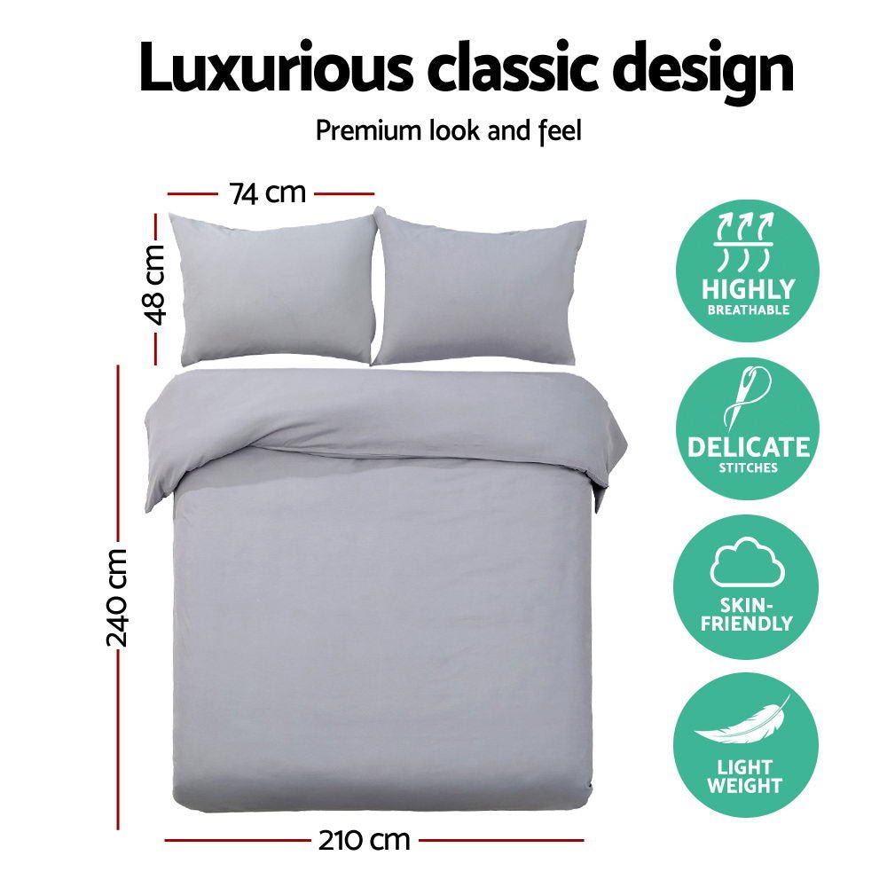 Quilt Cover Set Classic Grey - King - Home & Garden > Bedding - Bedzy Australia