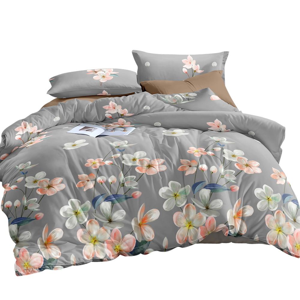 Quilt Cover Set King Bed Doona Duvet Reversible Sets Flower Pattern Grey - Bedzy Australia