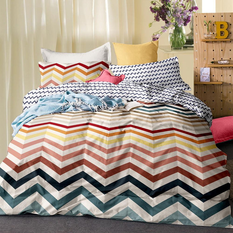 Quilt Cover Set King Bed Doona Duvet Reversible Sets Wave Pattern Colourful - Bedzy Australia