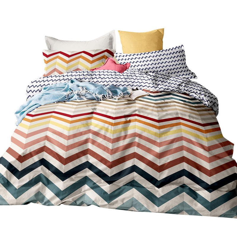 Quilt Cover Set Queen Bed Doona Duvet Reversible Sets Wave Pattern Colourful - Bedzy Australia