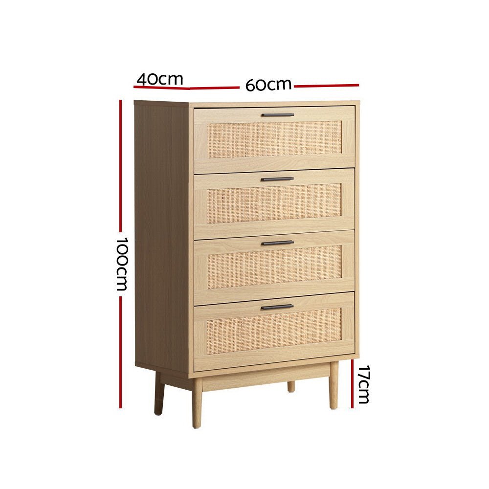 Rattan Tallboy Cabinet With 4 Drawers - Bedzy Australia