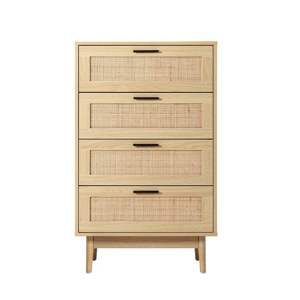 Rattan Tallboy Cabinet With 4 Drawers - Bedzy Australia