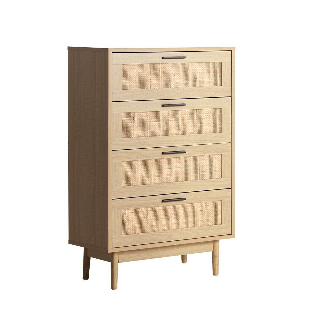 Rattan Tallboy Cabinet With 4 Drawers - Bedzy Australia