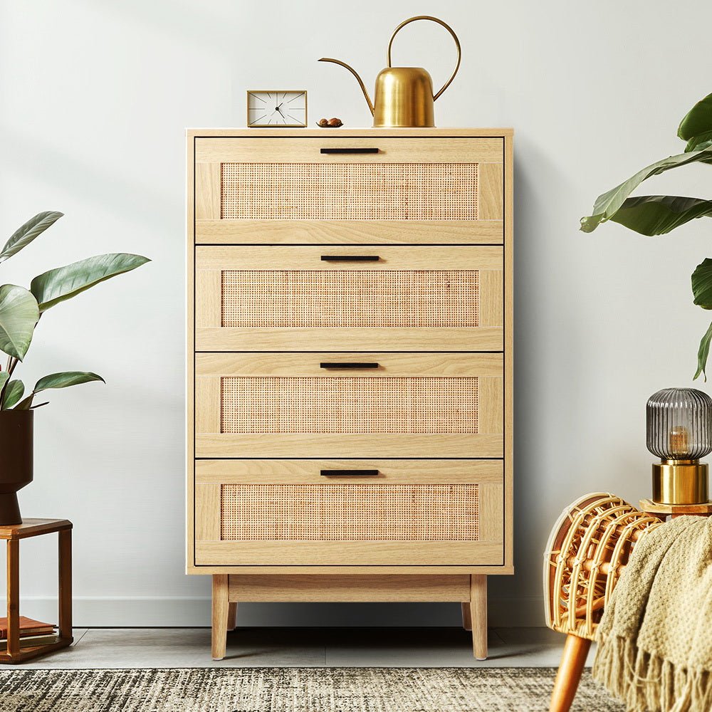 Rattan Tallboy Cabinet With 4 Drawers - Bedzy Australia