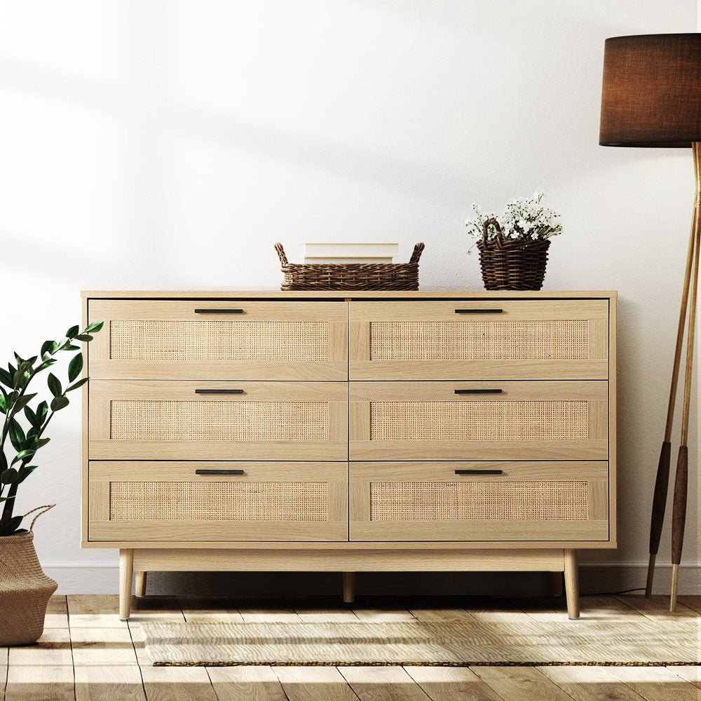 Rattan Tallboy With 6 Drawers - Bedzy Australia