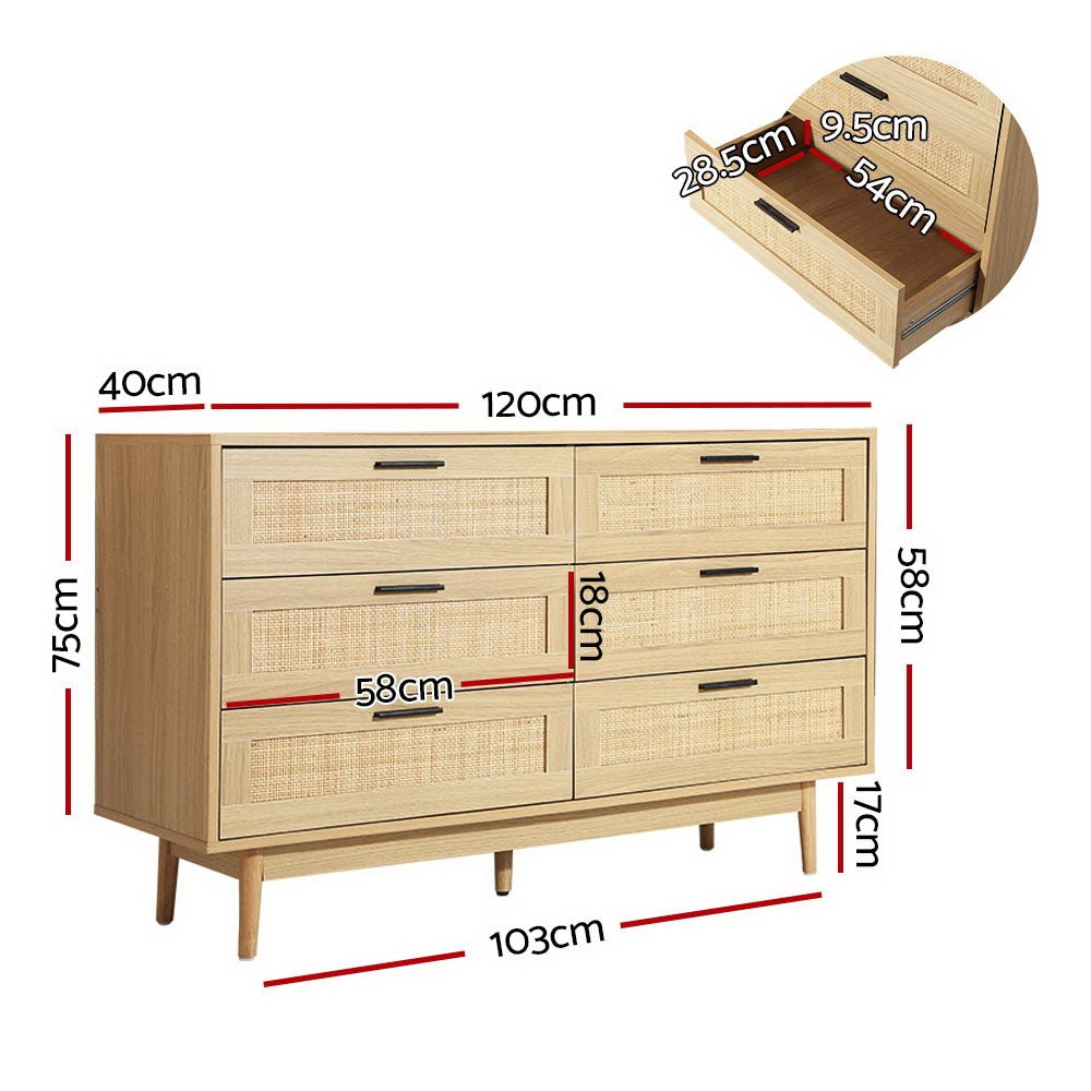 Rattan Tallboy With 6 Drawers - Bedzy Australia