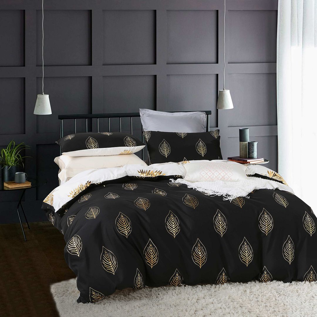 Reversible Design King Size Black Gold Duvet Doona Quilt Cover Set - Home & Garden > Bedding - Bedzy Australia