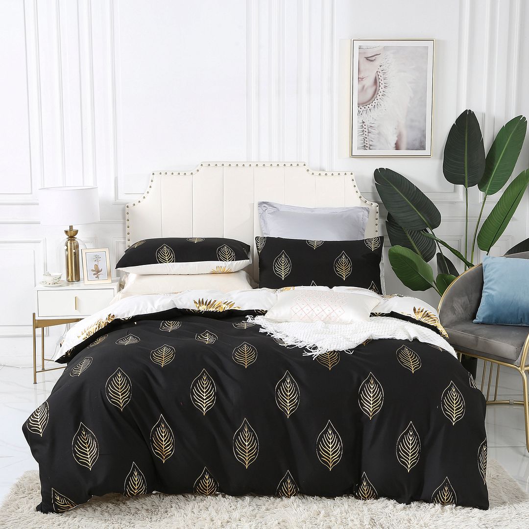 Reversible Design Leaves Queen Size Bed Quilt/Doona/Duvet Cover Set - Home & Garden > Bedding - Bedzy Australia