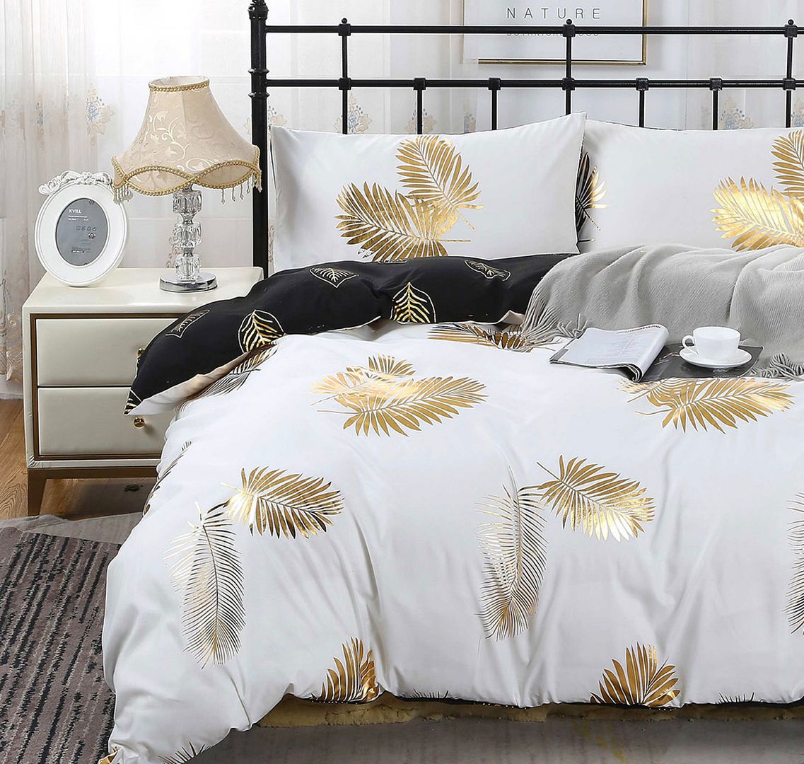 Reversible Design Leaves Queen Size Bed Quilt/Doona/Duvet Cover Set - Home & Garden > Bedding - Bedzy Australia