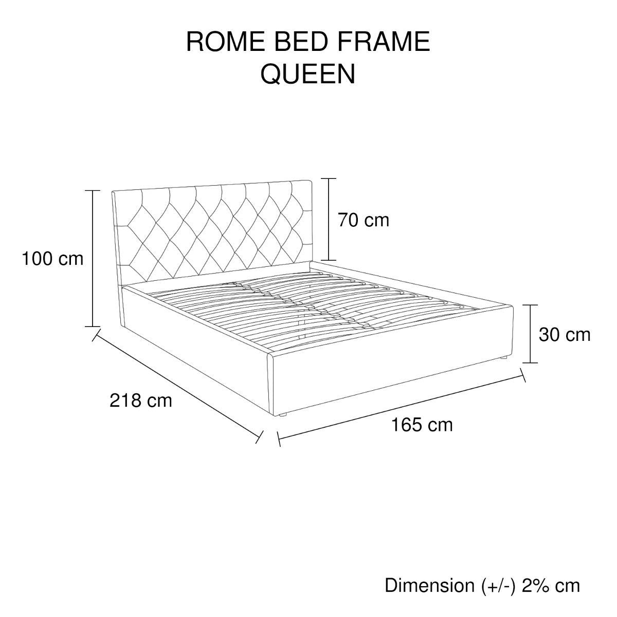 Rome Gas Lift Queen Bed Frame - Bedzy Australia