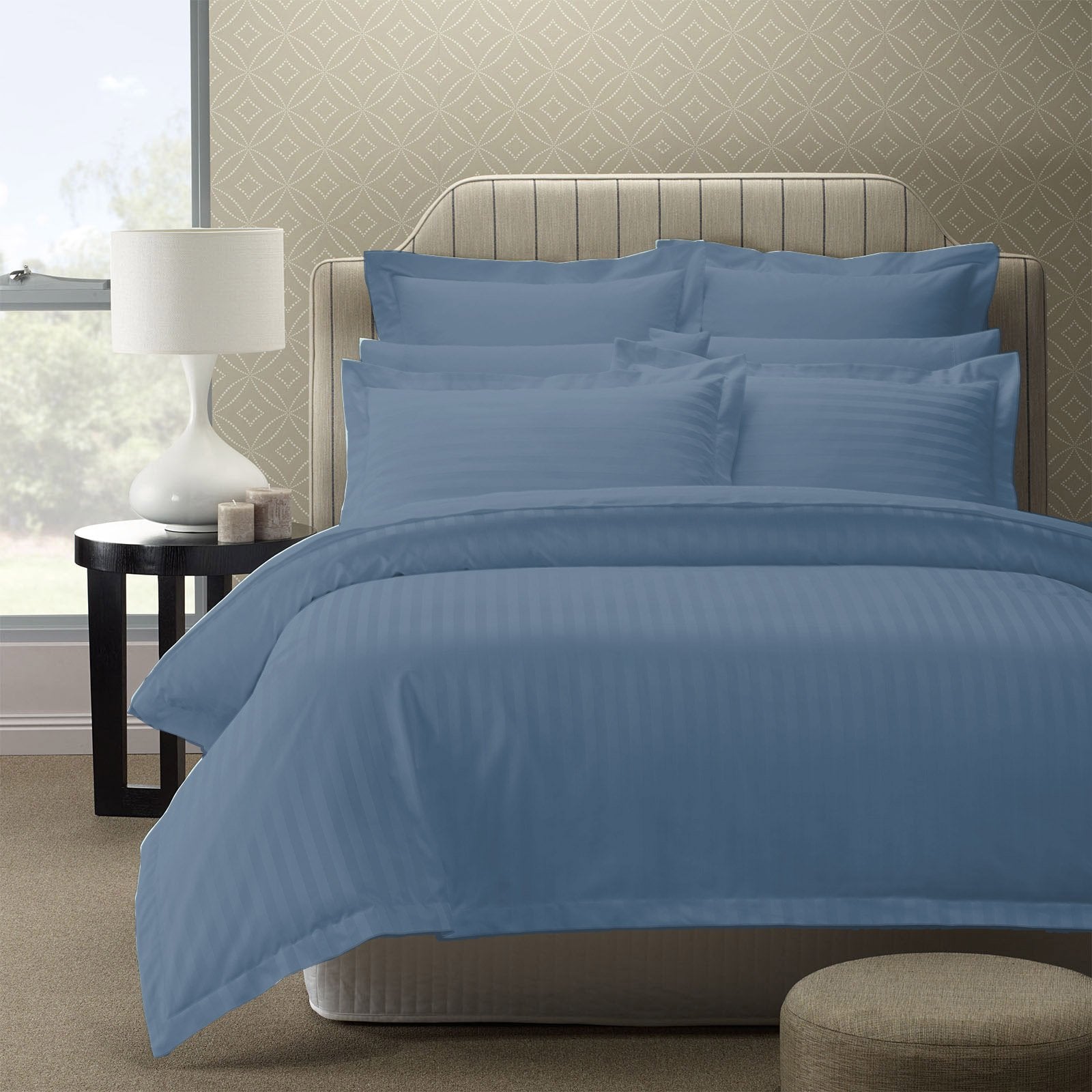 Royal Comfort 1200TC Quilt Cover Set Damask Cotton Blend Luxury Sateen Bedding King Blue Fog - Bedzy Australia