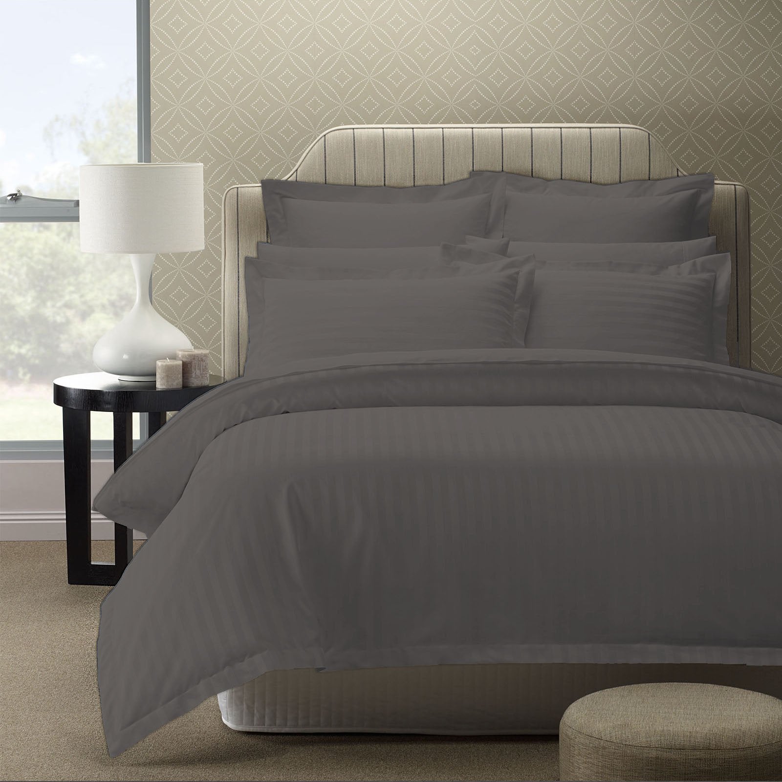 Royal Comfort 1200TC Quilt Cover Set Damask Cotton Blend Luxury Sateen Bedding Queen Charcoal Grey - Bedzy Australia