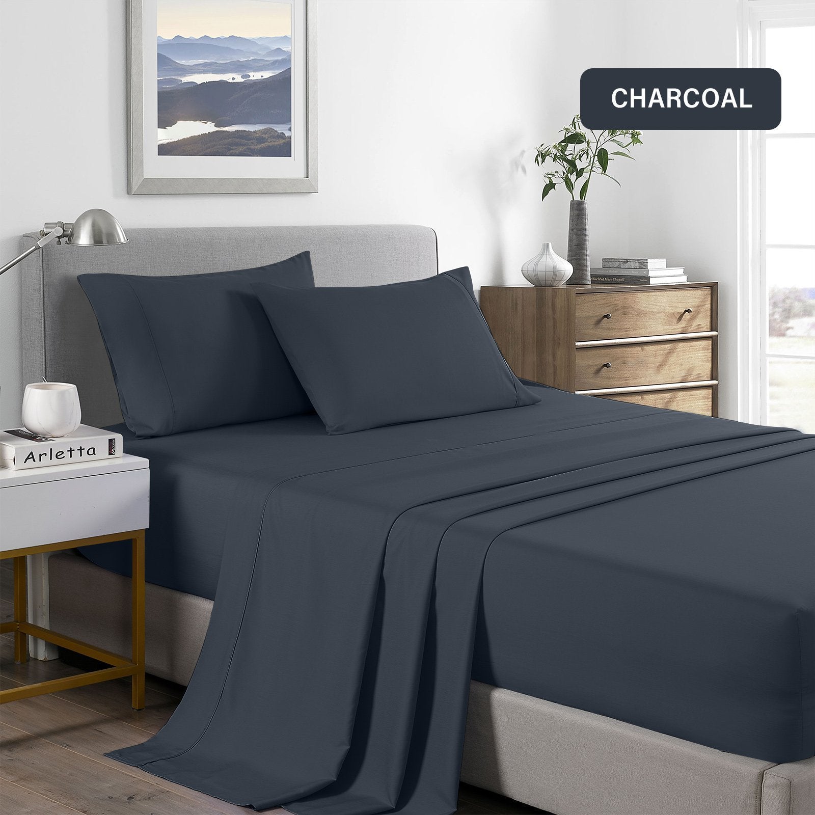 Royal Comfort 2000 Thread Count Bamboo Cooling Sheet Set Ultra Soft Bedding Single Charcoal - Bedzy Australia