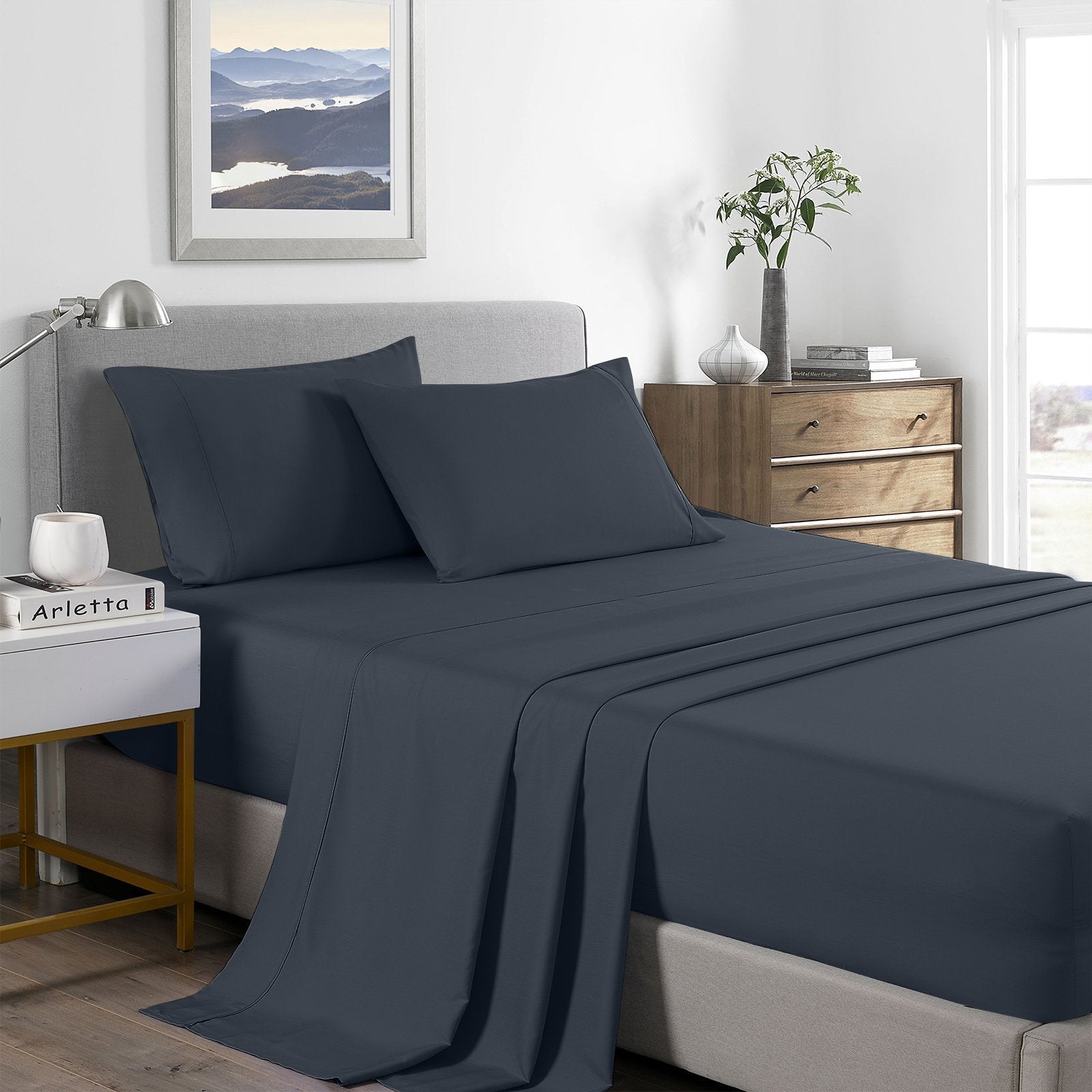 Royal Comfort 2000 Thread Count Bamboo Cooling Sheet Set Ultra Soft Bedding Single Charcoal - Bedzy Australia