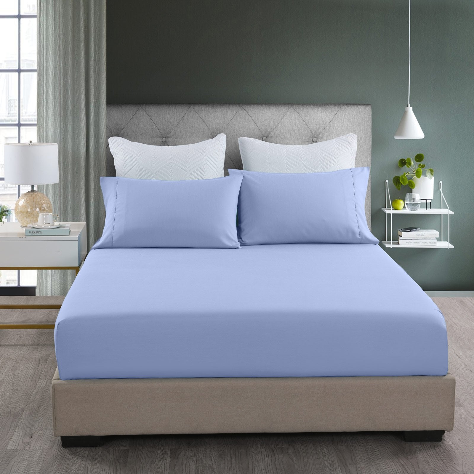 Royal Comfort 2000TC 3 Piece Fitted Sheet and Pillowcase Set Bamboo Cooling King Light Blue - Bedzy Australia