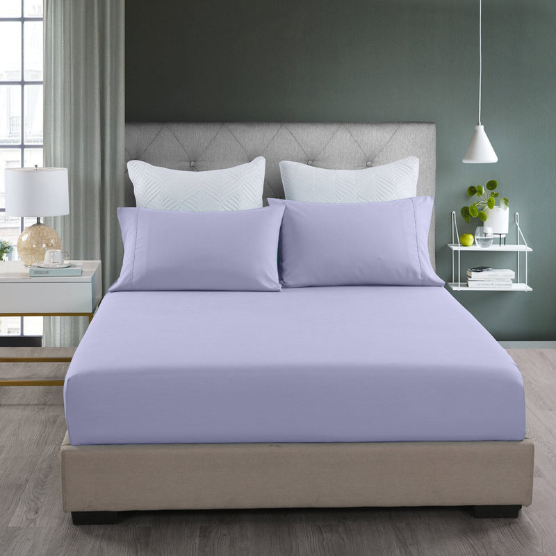 Royal Comfort 2000TC 3 Piece Fitted Sheet and Pillowcase Set Bamboo Cooling Queen Lilac Grey - Bedzy Australia