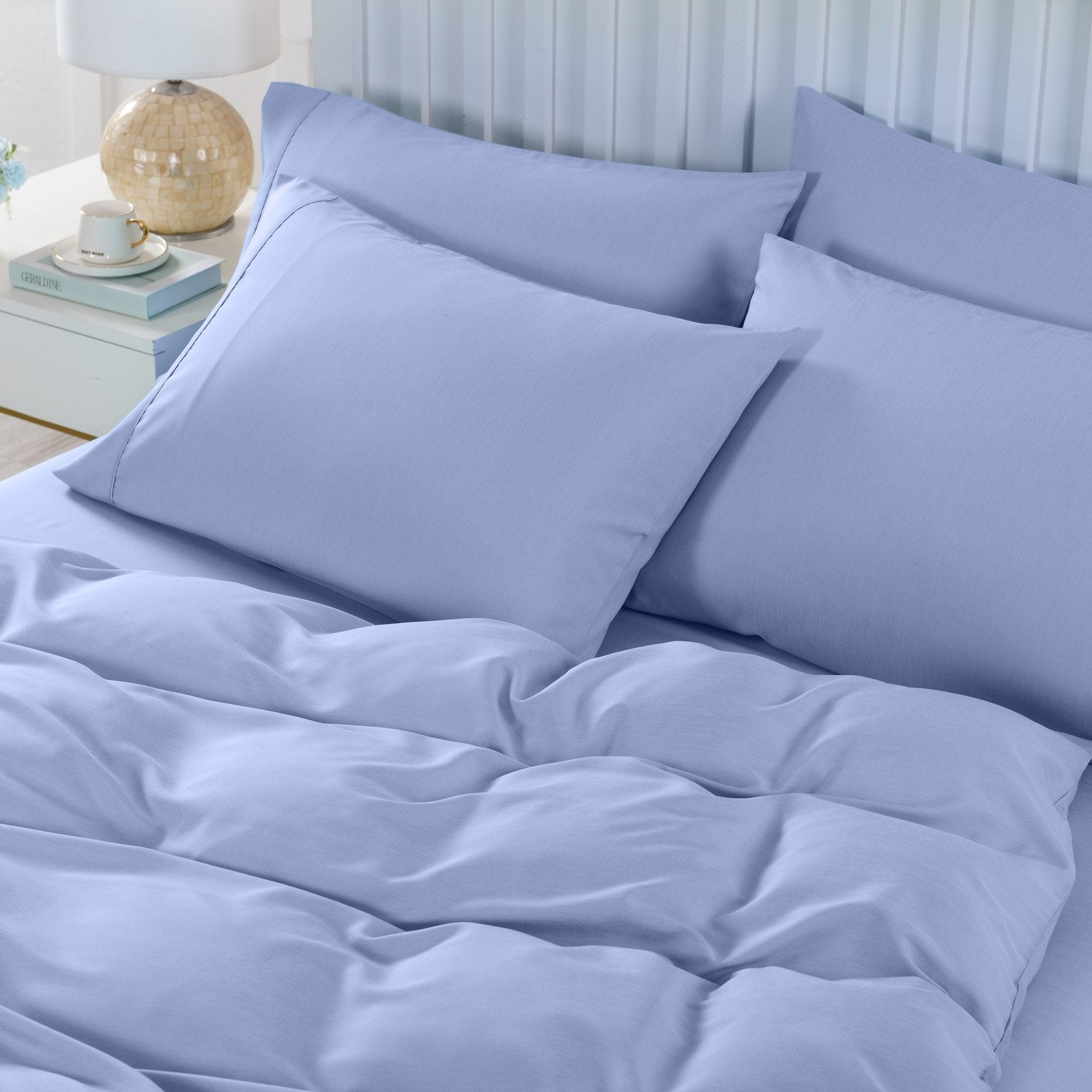 Royal Comfort 2000TC 6 Piece Bamboo Sheet & Quilt Cover Set Cooling Breathable Double Light Blue - Bedzy Australia