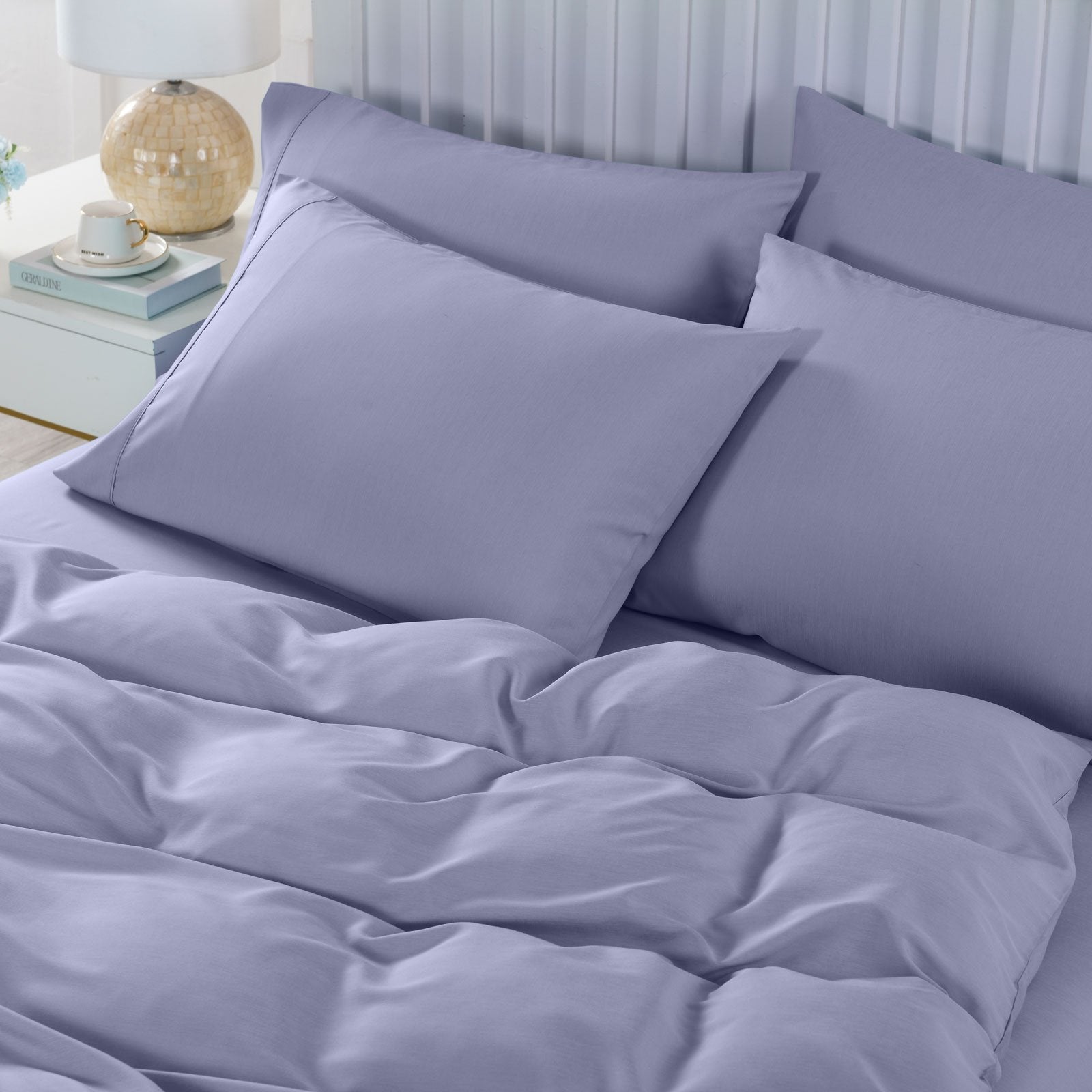 Royal Comfort 2000TC 6 Piece Bamboo Sheet & Quilt Cover Set Cooling Breathable Double Lilac Grey - Bedzy Australia