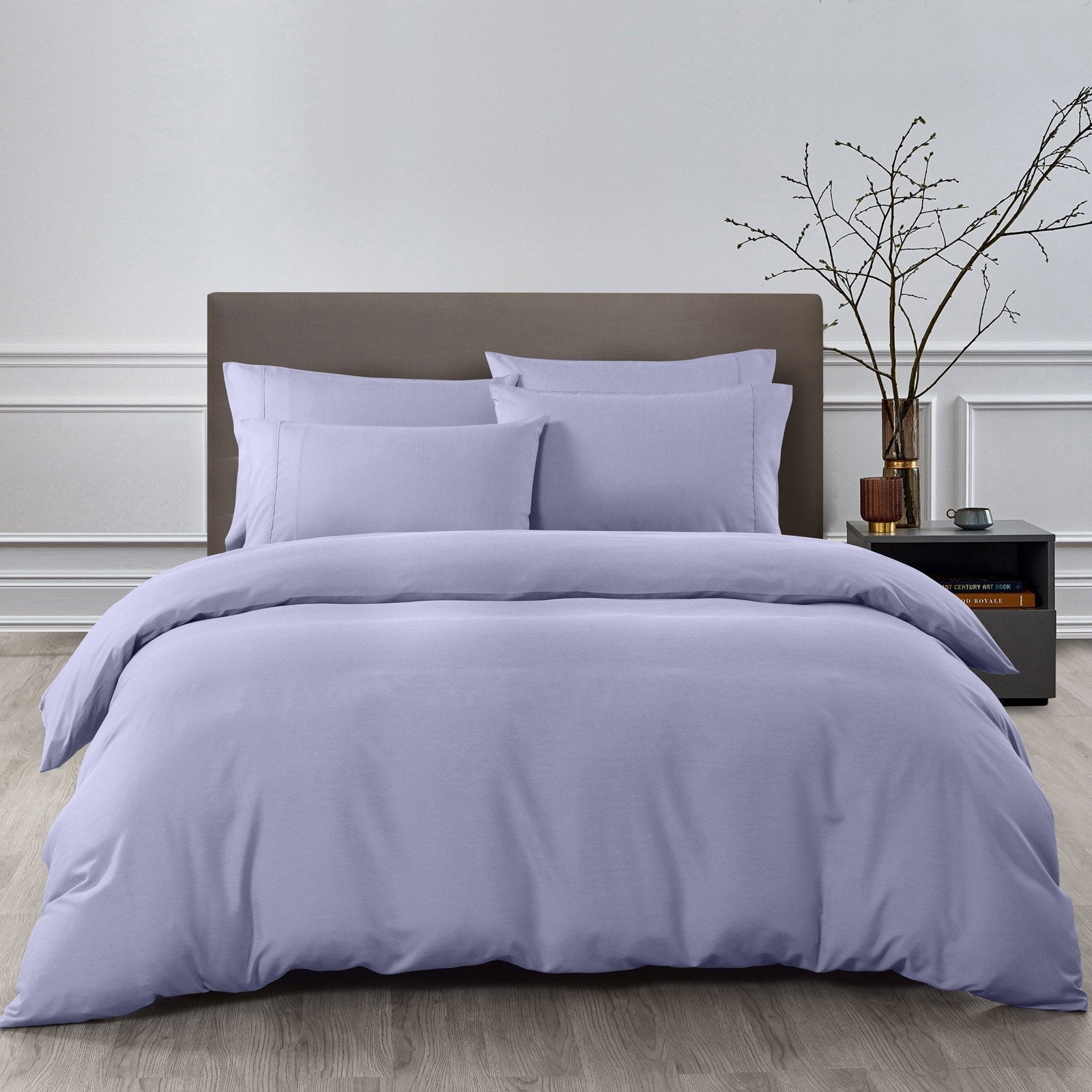 Royal Comfort 2000TC 6 Piece Bamboo Sheet & Quilt Cover Set Cooling Breathable King Lilac Grey - Bedzy Australia