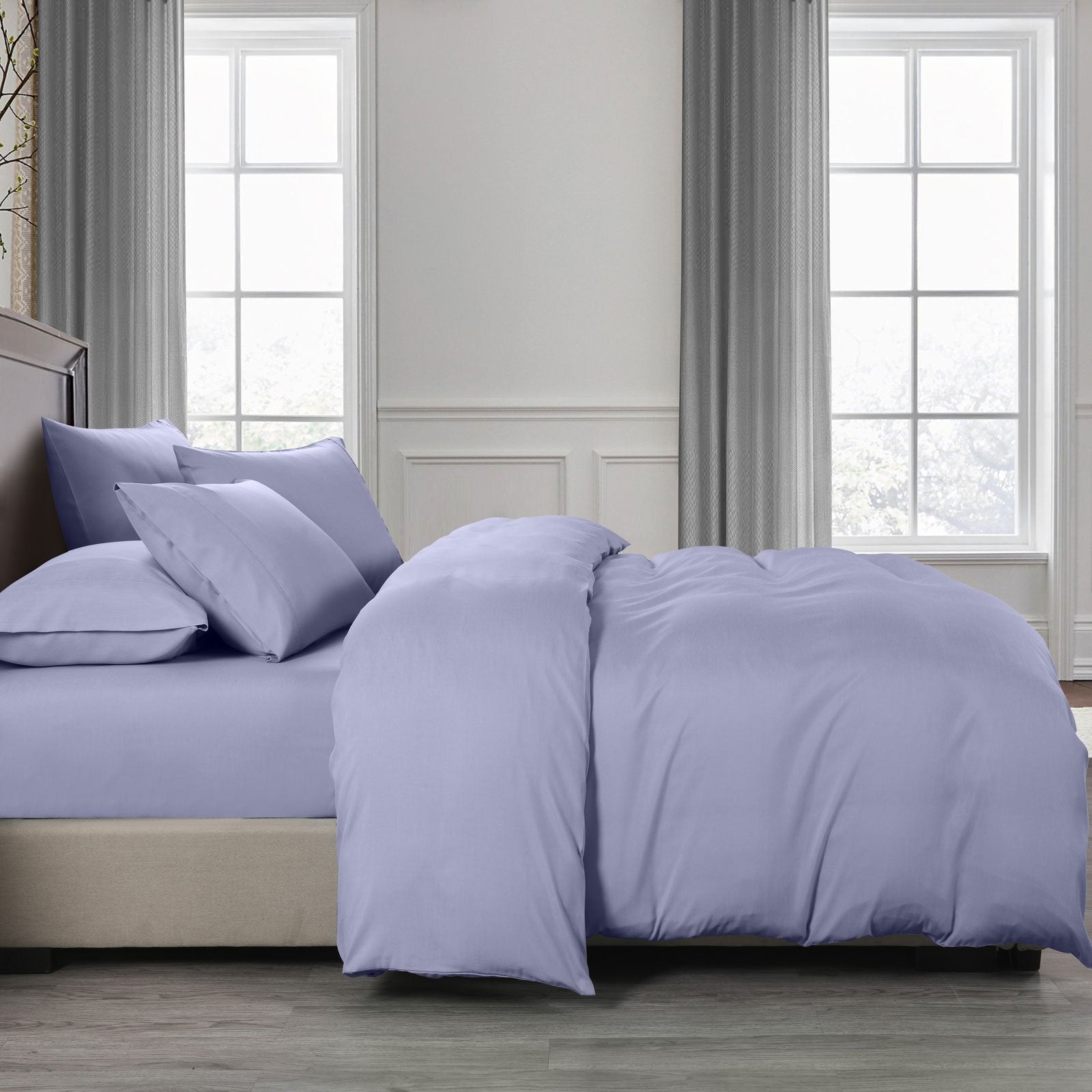 Royal Comfort 2000TC 6 Piece Bamboo Sheet & Quilt Cover Set Cooling Breathable Queen Lilac Grey - Bedzy Australia