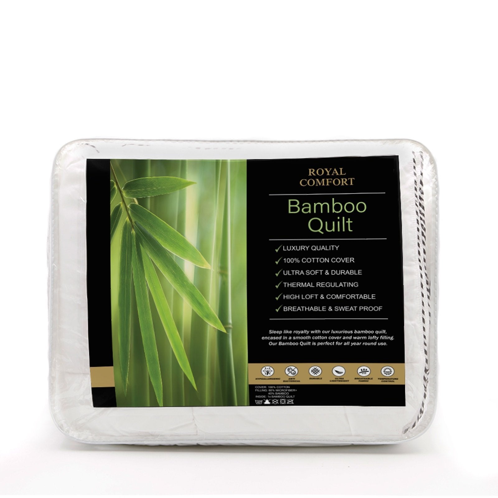 Royal Comfort Bamboo Blend Quilt 250GSM Luxury Doona Duvet 100% Cotton Cover Queen White - Bedzy Australia