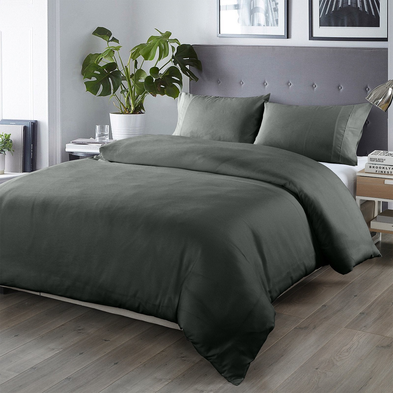 Royal Comfort Bamboo Blended Quilt Cover Set 1000TC Ultra Soft Luxury Bedding Queen Charcoal - Bedzy Australia